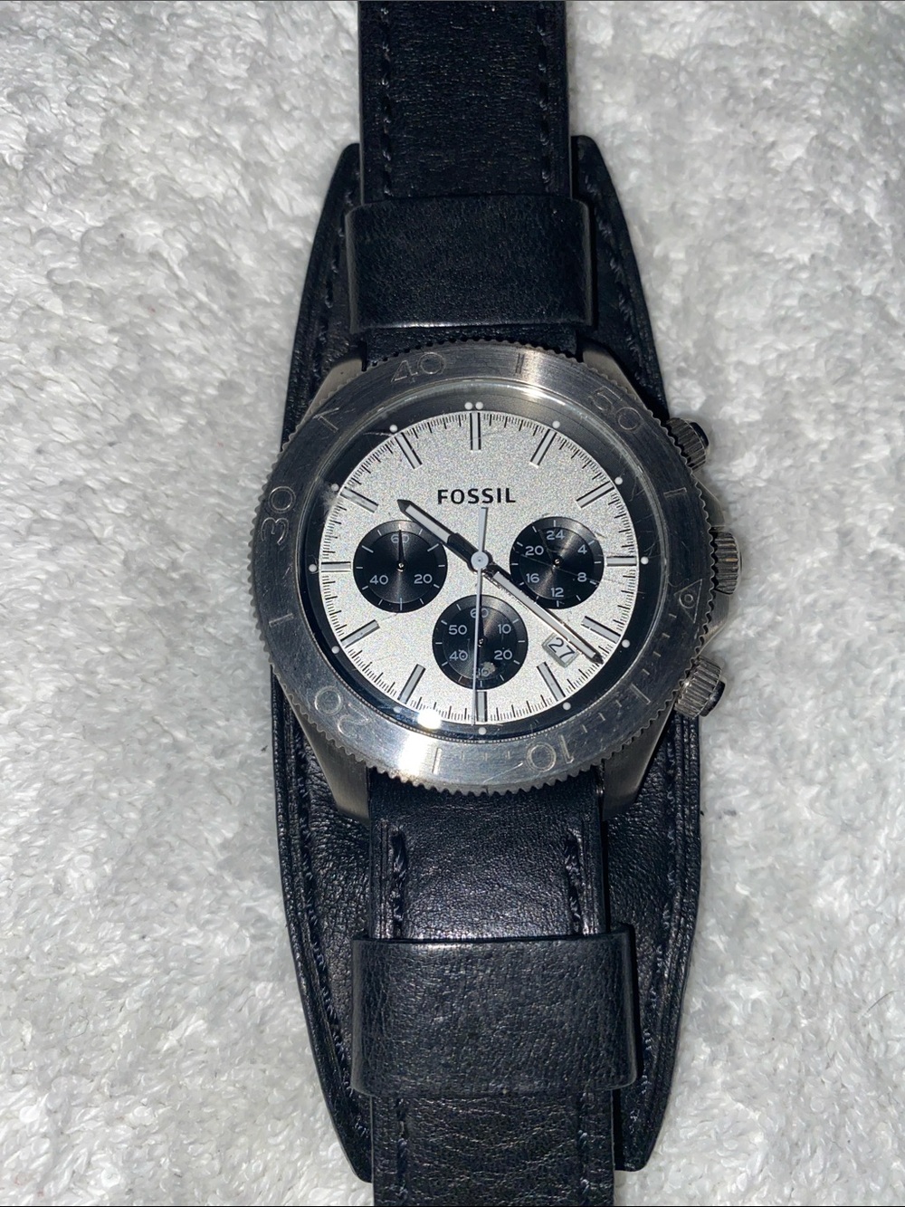 Fossil Black Leather Chronograph with Silver Dial